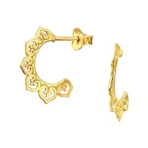 24K Gold Laser Cut Heart Half Hoop Earrings